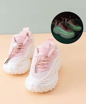 Babyoye Lace Up Closure Colour Blocked Sports Shoes - Pink