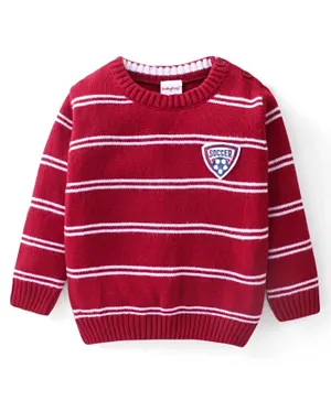 Babyhug 100% Acrylic Full Sleeves Sweater Stripes Design With Badge- Red