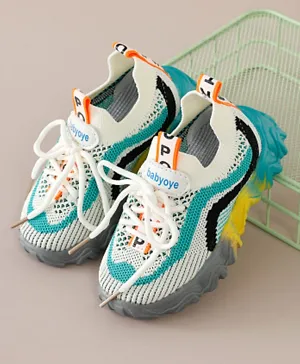 Babyoye Sports Shoes With Lace Up Closure - White & Green
