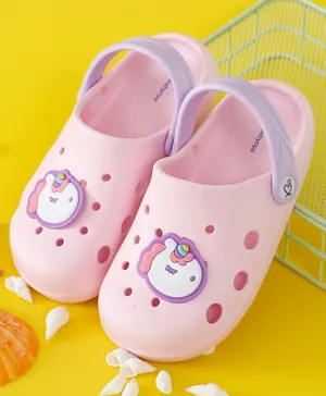 Babyoye Casual Back Strap Clogs with Unicorn Applique - Pink