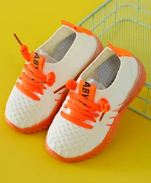 Babyoye Sports Shoes With Lace Up Closure - Orange & White
