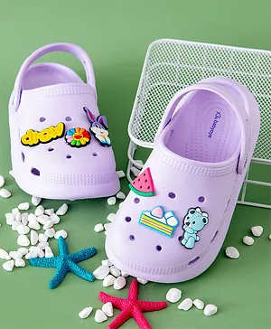 Babyoye Back Strap Closure Clogs with Bear Applique - Purple