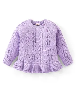 Babyhug 100% Acrylic Knit Full Sleeves Sweater With Cable Knit Design - Lavender
