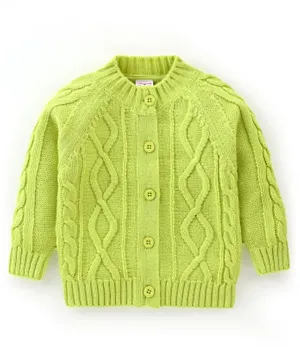Babyhug Knit Full Sleeves Front Open Sweater with Cable Knit Design - Green