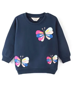 Bonfino Full Sleeves Sweatshirt With Butterfly Embroidery - Navy Blue