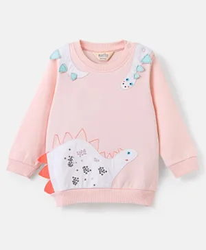 Bonfino 100% Cotton Terry Fabric Sweatshirt with Dino Applique Embroidery - Heavenly Pink