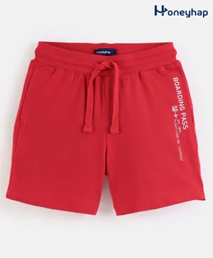 Honeyhap Premium 100% Cotton Biowash Knee Lenght Shorts with Text Print - Racing Red