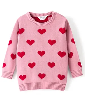 Bonfino 100% Cotton Knit Full Sleeves Sweater Heart Design- Pink