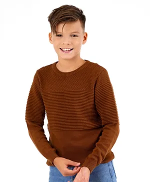Primo Gino 100% Cotton Full Sleeves Knit Sweater Solid Colour - Brown