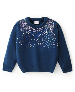 Babyhug 100% Acrylic Knit Full Sleeves Sequins Sweater - Blue