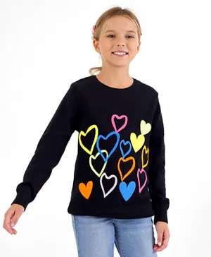 Primo Gino 100% Cotton Knit Full Sleeves Sweater Heart Design- Black