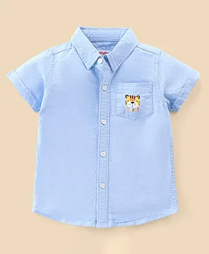 Babyhug Cotton Woven Half Sleeves Regular Collar Shirt Tiger Pocket Print- Blue