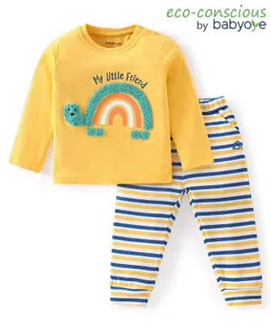 Babyoye 100%  Organic Cotton with Eco-Jiva Finish Full Sleeves T-shirt and Striped Pant - Yellow
