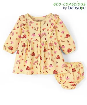 Babyoye Eco Conscious Double Gauge Full Sleeves Frock With Bloomer Floral Print - Yellow