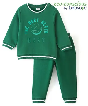 Babyoye 100% Cotton Full Sleeves Winter Wear Suits With Text Print - Green