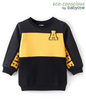 Babyoye 100% Cotton Knit Text Print Full Sleeves Sweatshirt - Black