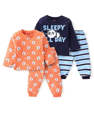 Babyhug Cotton Knit Full Sleeves Panda Printed Night Suits Pack of 2 - Multicolor