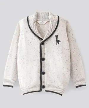 Bonfino 100% Cotton Full Sleeves Sweaters With Lama Embroidery - White & Melange