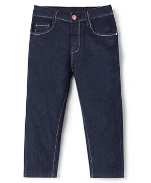 Babyhug Cotton Spandex Full Length Stretchable Solid Jeans - Dark Blue
