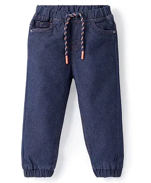 Babyhug Denim Washed Full Length  Joggers With Stretch - Dark Blue