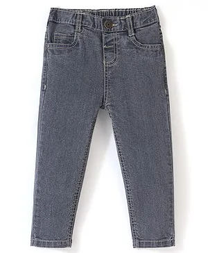 Babyhug Cotton Spandex Full Length Jeans With Stretch Solid Color - Charcoal Grey