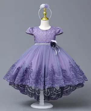 DDANIELA Delia Flower Party Dress with Headband - Purple