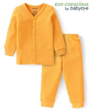 Babyoye Cotton Modal Blend Full Sleeves Solid Dyed  Thermal Vest & Pants Set -Yellow