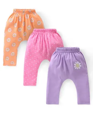 Babyhug Cotton Knee Length Diaper Leggings Floral Print Pack of 3 - Pink & Lilac