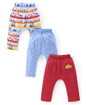 Babyhug Cotton Full Length Diaper Pants Pack of 3 - Red & Blue