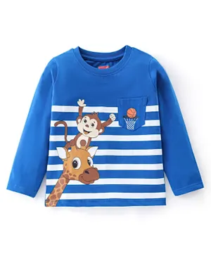 Babyhug 100% Cotton Knit Full Sleeves T-Shirt with Giraffe Print - Blue