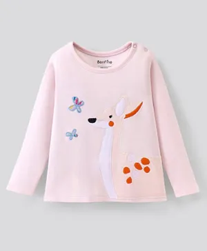 Bonfino Full Sleeves 100% Cotton Interlock Knit Top with Deer and Butterfly Patch - Calcite