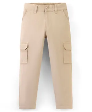 Pine Kids Full Length Cotton Elastane Multi Pocket Trouser Solid- Beige