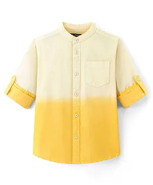 Pine Kids 100% Cotton Full Sleeves Solid Shirt with Dip Dye Effect - Yellow