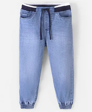 Pine Kids Cotton Elastane Full Length  Washed Denim Jeans with Ribbed Waist - Mid Blue
