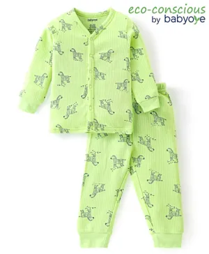 Babyoye Cotton Modal Blend Zebra Printed Full Sleeves Thermal Inner Wear Set - Green
