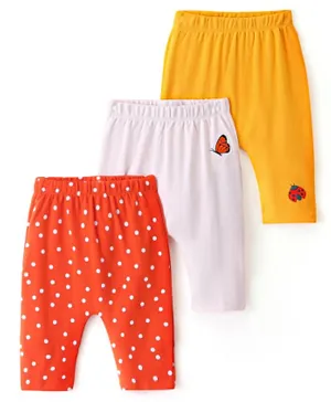 Bonfino Interlock 100% Cotton Diaper Legging Set Polka Dot Print Pack of 3 - Orange Off White & Yellow