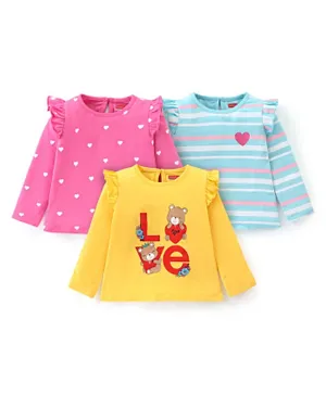 Babyhug Full Sleeves Tee with Graphics & Frill Detailing Pack of 3 - Pink & Yellow