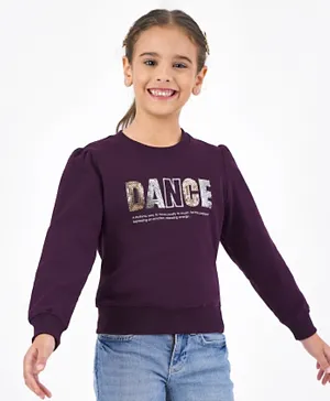 Primo Gino 100% Cotton Knit Full Sleeves Sweatshirts with Sequins Print - Dark Purple