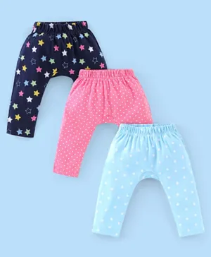 Babyhug Cotton Ankle Length Diaper Leggings Dot & Hearts Print Pack Of 3- Pink & Blue