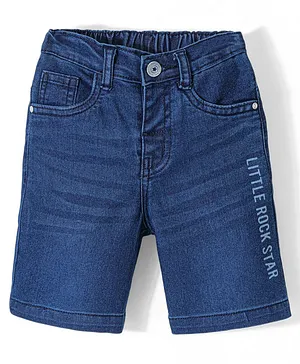 Babyhug Cotton Above Knee Length Bermuda with Stretch Text Print - Blue