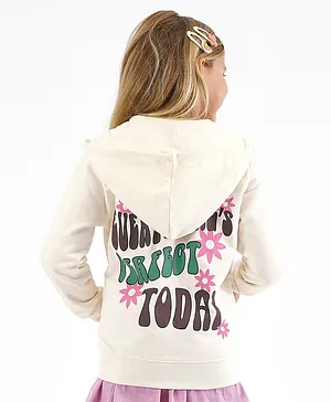 Primo Gino Full Sleeves 100% Cotton French Terry Fabric Hoodie with Graphic Back Print - Ivory