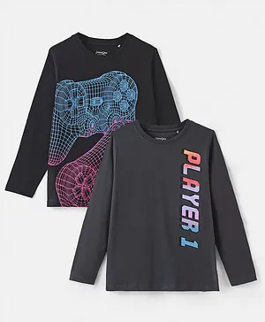 Primo Gino 100% Cotton Full Sleeves T-Shirt Gaming Print Pack of 2- Black