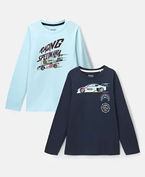 Primo Gino 100% Cotton Full Sleeves T-Shirts Race Car Print Pack of 2- Blue