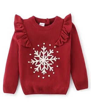Babyhug Acrylic Knit Full Sleeves Sweater Slowflake Design - Fushia
