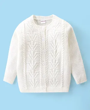 Babyhug Acrylic Knit Full Sleeves Sweater Cable Knit Design - Off White