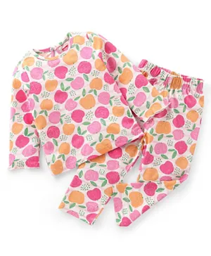 Babyhug Cotton Knit Full Sleeves Apples Printed Night Suit - White & Pink