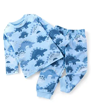 Babyhug Cotton Knit Full Sleeves Dino Printed Night Suit - Blue