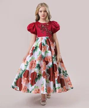 Babyqlo Floral Long Party Dress - Multicolor