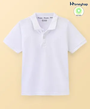 Honeyhap Premium Cotton Solid Double Pique Half Sleeves Polo T-Shirt With Bio Finish- Bright White