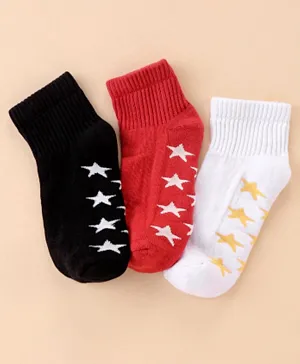 Pine Kids Cotton Ankle Length Socks With Silvadur Antimicrobial Finish Stars Design Pack Of 3 (Color May Vary)